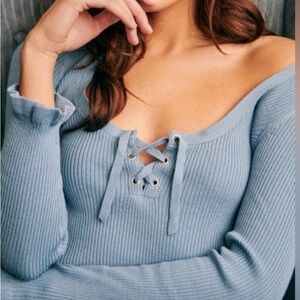 Sézane Soizic Baby Blue Tie Front Knit Sweater